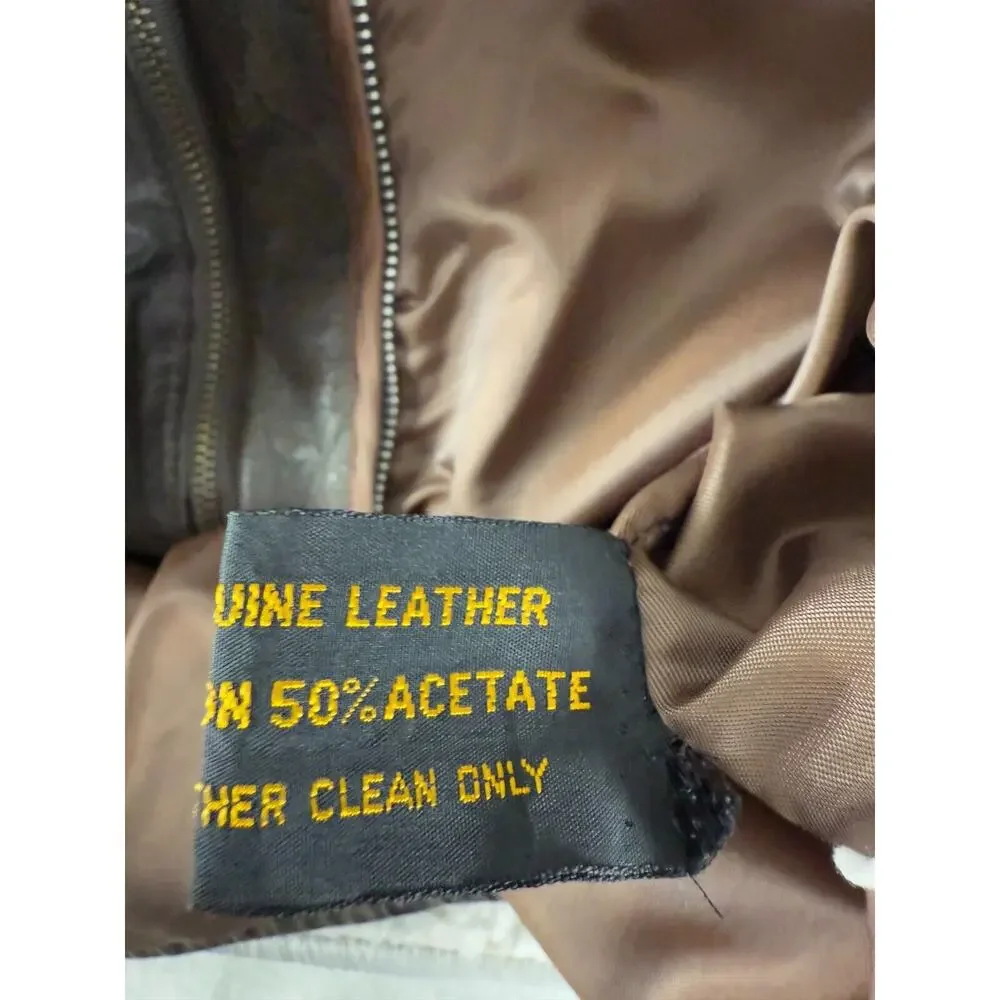 Reed Sportswear Men Size L44 Genuine Leather Moto Jacket Zip Brown Biker Outdoor